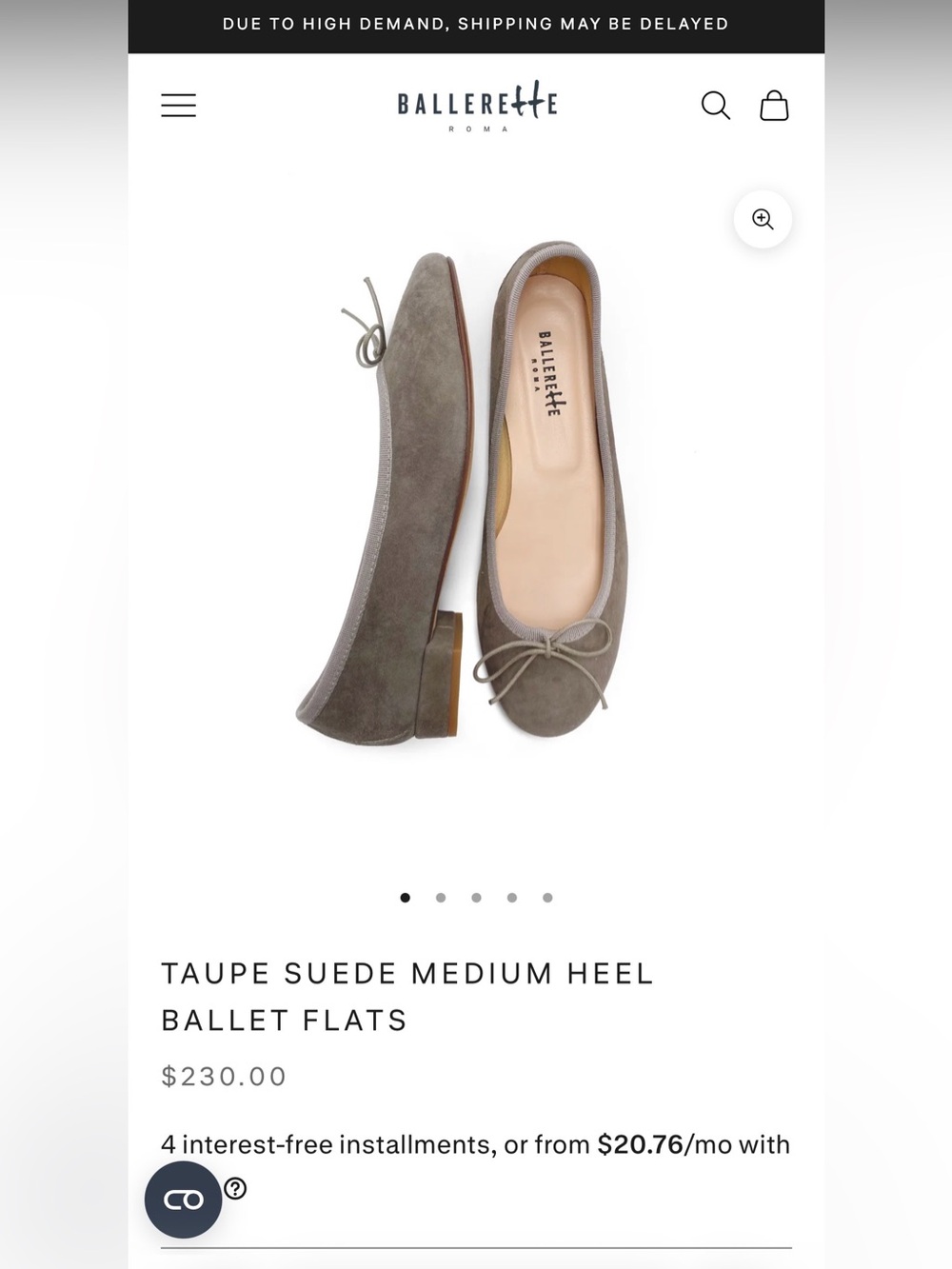 Ballerette Taupe Suede Medium Heel Ballet Flats Size 41